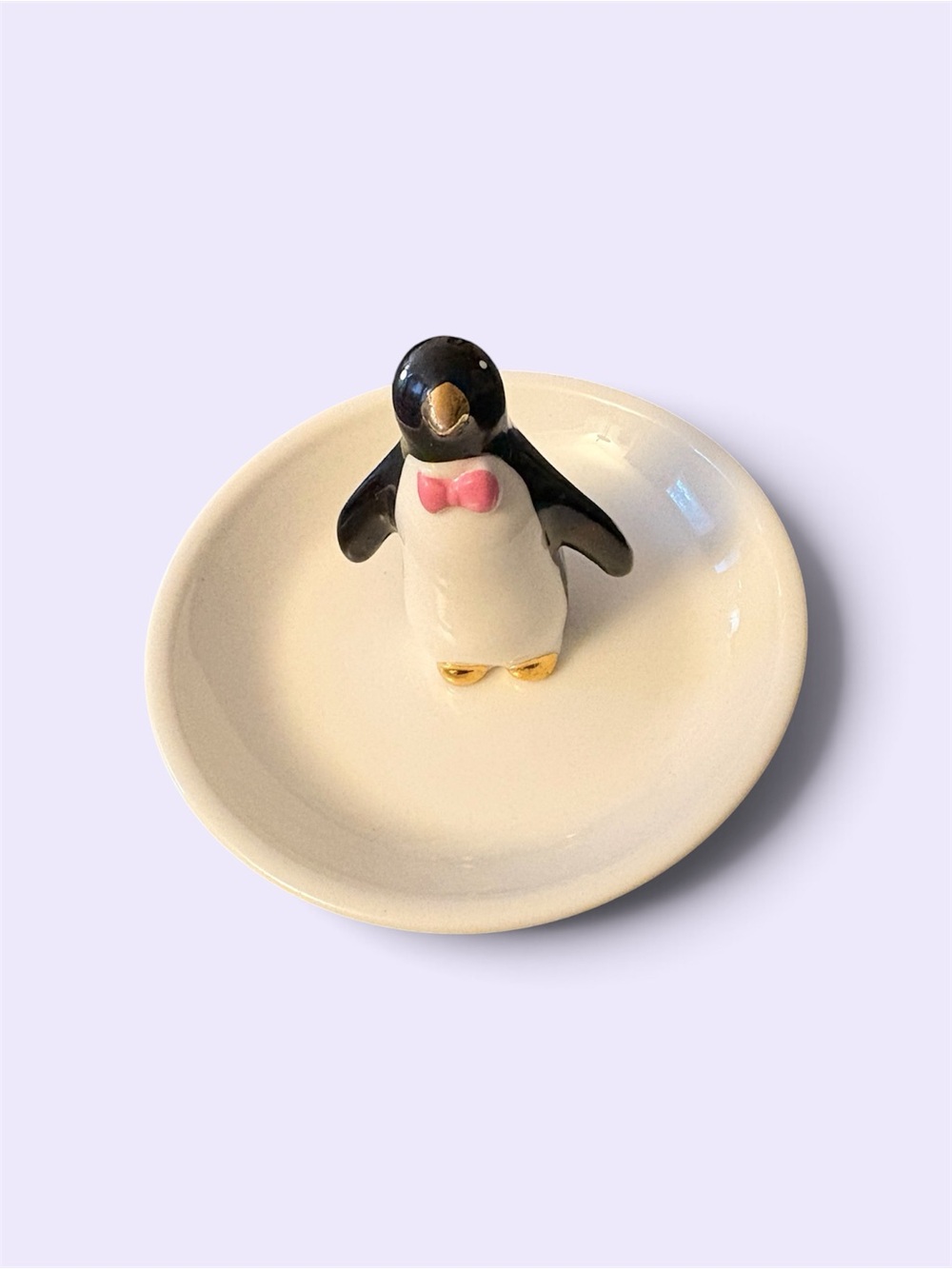 🦖 5 for $20 Kohls Ceramic Penguin Jewelry Dish Trinket Tray Gold Accents